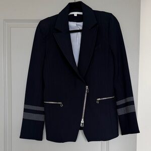 Veronica Beard Dark Blue Blazer with Silver Zipper Details